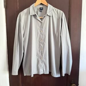 EILEEN FISHER | Gray Cotton Boxy Wide Sleeved Button Down Blouse | Medium